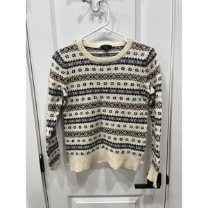 J Crew Kids Fair Isle Sweater Cream Blue Brown XS Girls Winter Knit‎